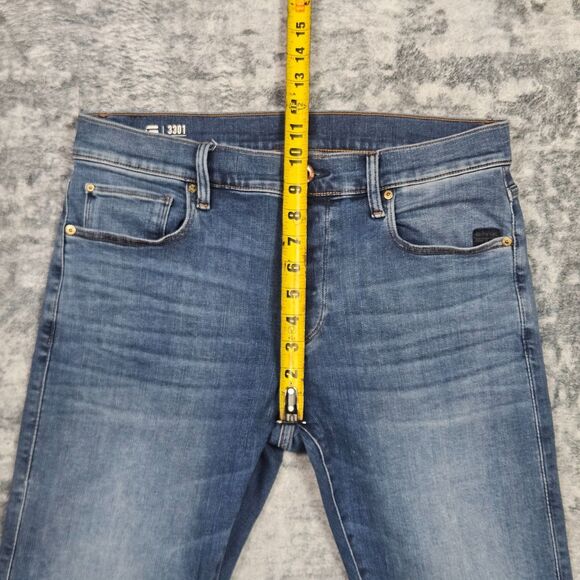 G Star Raw Jeans Mens 31x30 Blue Denim Slim Button Fly Light Wash Stretch 3301 - Picture 6 of 15